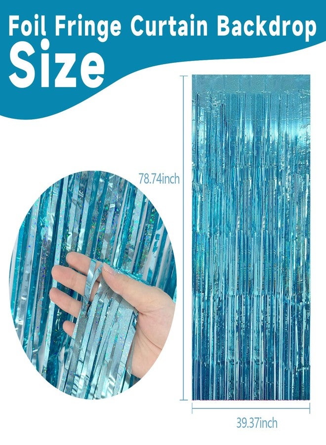 UJL 2 Pack Blue Streamers Blue Party Decorations Tinsel Foil Fringe Curtains Photo Backdrop Celebration Birthday Decorations Ocean Party Decoration - Image 2